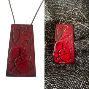 Red Enamel Copper Pendant Necklace